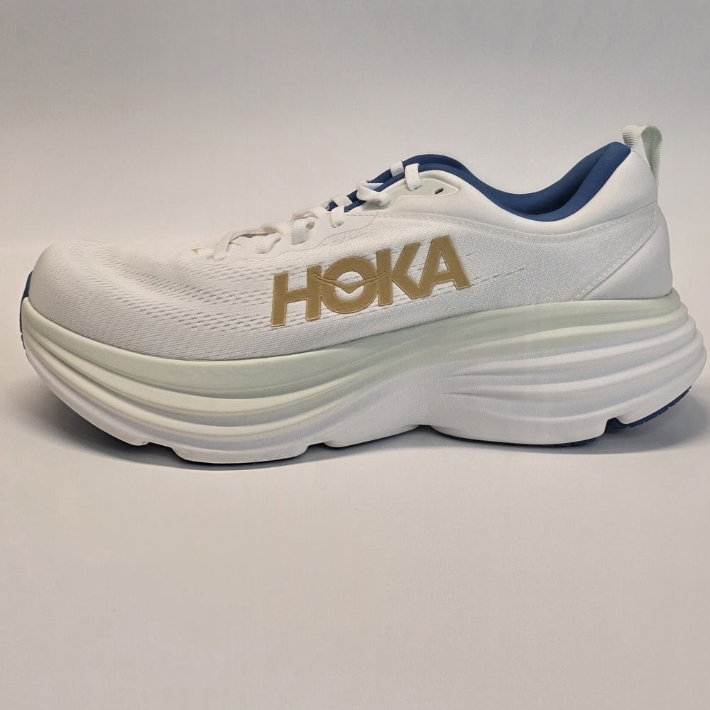 New Hoka One One Bondi 8 White Gold Running Sneakers Men's Size 12.5 D
